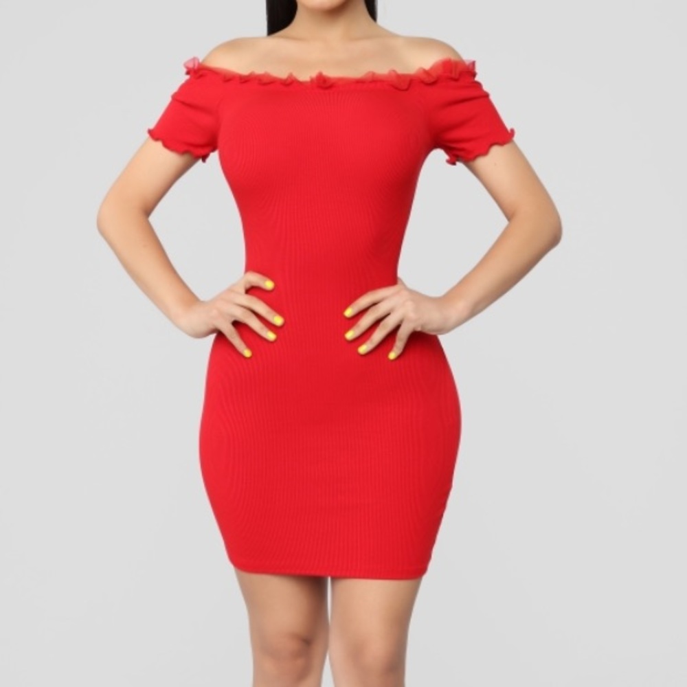 Fashion Nova Off Shoulder Red Dress